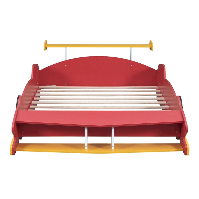 Lit plateforme complet en forme de voiture de course rouge/bleue/noire avec barrière de sécurité, pour 1 personne