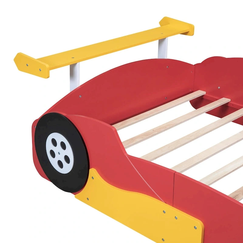Lit plateforme complet en forme de voiture de course rouge/bleue/noire avec barrière de sécurité, pour 1 personne
