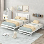 Lit plateforme blanc, grand lit (Full) + lit jumeau (Twin) avec tiroir-lit réglable, 2 couchages