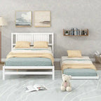 Lit plateforme blanc, grand lit (Full) + lit jumeau (Twin) avec tiroir-lit réglable, 2 couchages
