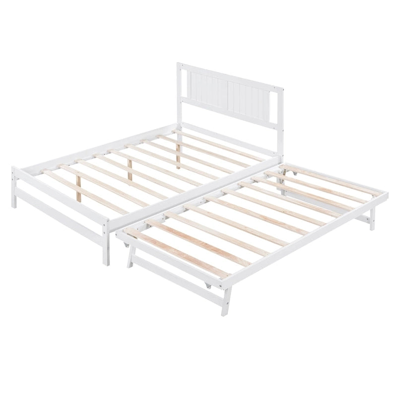 Lit plateforme blanc, grand lit (Full) + lit jumeau (Twin) avec tiroir-lit réglable, 2 couchages