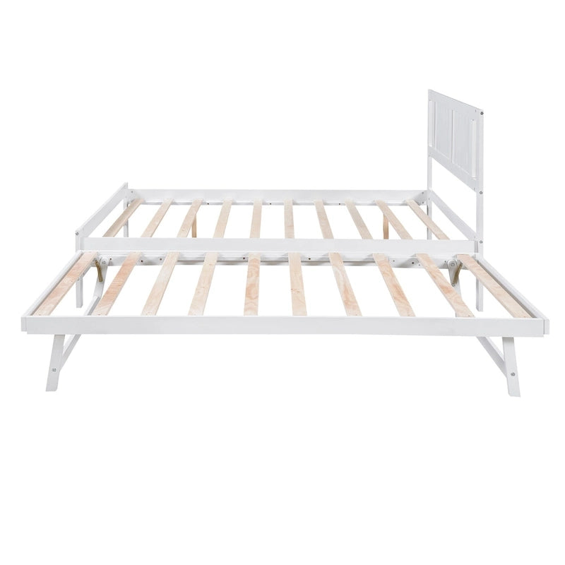Lit plateforme blanc, grand lit (Full) + lit jumeau (Twin) avec tiroir-lit réglable, 2 couchages