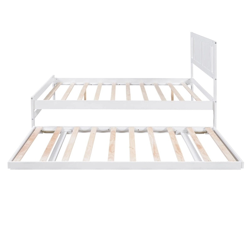 Lit plateforme blanc, grand lit (Full) + lit jumeau (Twin) avec tiroir-lit réglable, 2 couchages