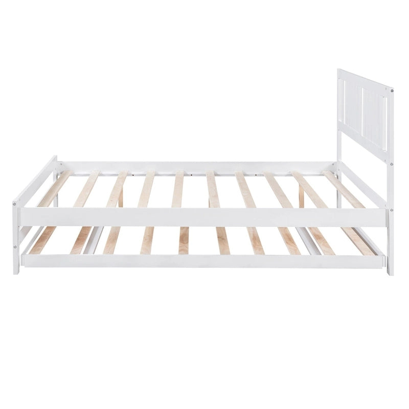 Lit plateforme blanc, grand lit (Full) + lit jumeau (Twin) avec tiroir-lit réglable, 2 couchages