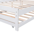 Lit plateforme blanc, grand lit (Full) + lit jumeau (Twin) avec tiroir-lit réglable, 2 couchages