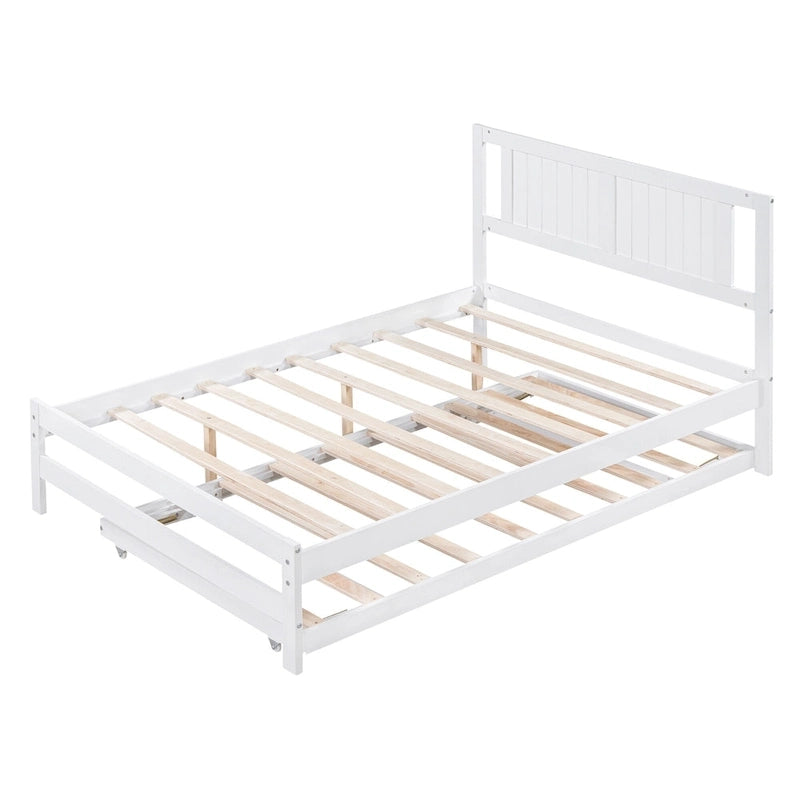 Lit plateforme blanc, grand lit (Full) + lit jumeau (Twin) avec tiroir-lit réglable, 2 couchages