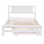 Lit plateforme blanc, grand lit (Full) + lit jumeau (Twin) avec tiroir-lit réglable, 2 couchages
