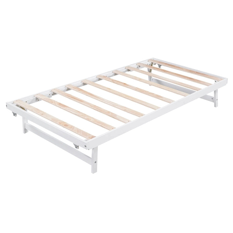 Lit plateforme blanc, grand lit (Full) + lit jumeau (Twin) avec tiroir-lit réglable, 2 couchages