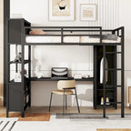 Lit mezzanine en métal avec armoire et bureau