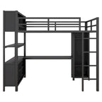 Lit mezzanine en métal avec armoire et bureau