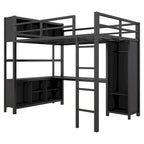 Lit mezzanine en métal avec armoire et bureau