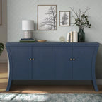Buffet bas moderne 4 portes noir/bleu marine/blanc, 150 cm de large