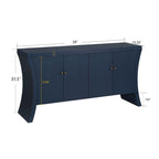 Buffet bas moderne 4 portes noir/bleu marine/blanc, 150 cm de large