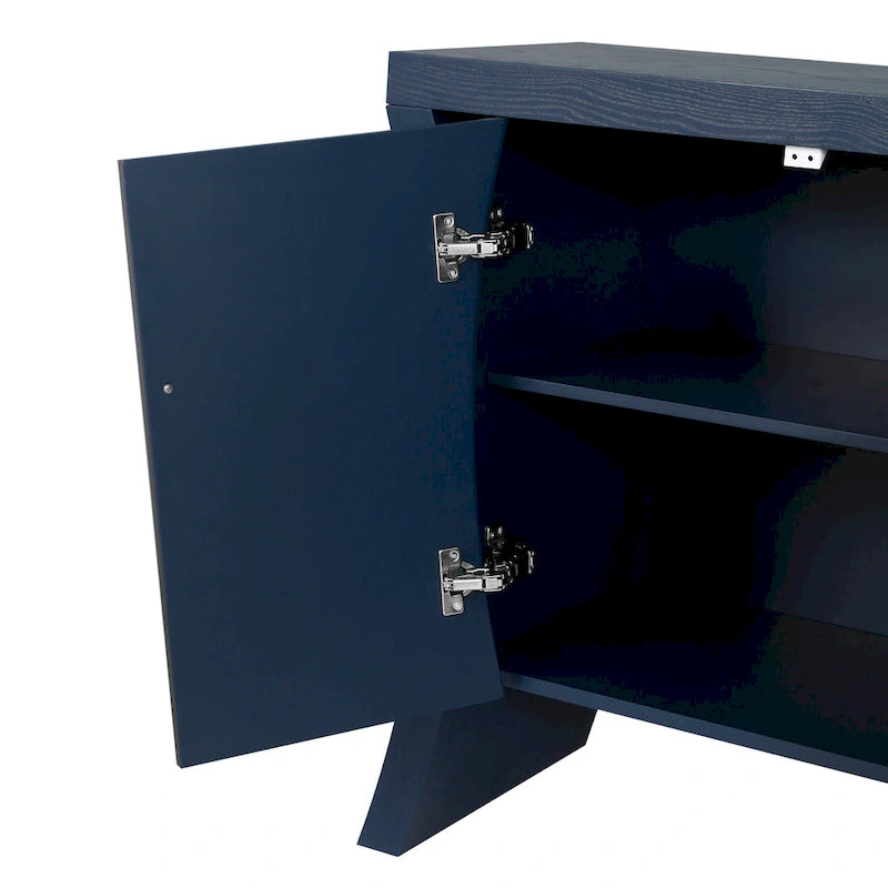 Buffet bas moderne 4 portes noir/bleu marine/blanc, 150 cm de large