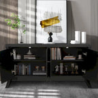Buffet bas moderne 4 portes noir/bleu marine/blanc, 150 cm de large