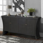 Buffet bas moderne 4 portes noir/bleu marine/blanc, 150 cm de large