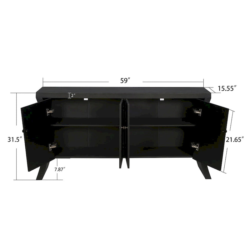 Buffet bas moderne 4 portes noir/bleu marine/blanc, 150 cm de large