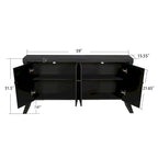 Buffet bas moderne 4 portes noir/bleu marine/blanc, 150 cm de large
