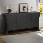 Buffet bas moderne 4 portes noir/bleu marine/blanc, 150 cm de large