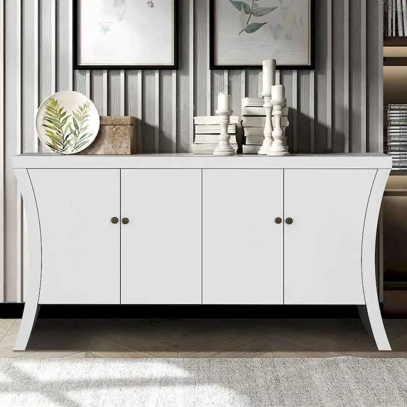 Buffet bas moderne 4 portes noir/bleu marine/blanc, 150 cm de large