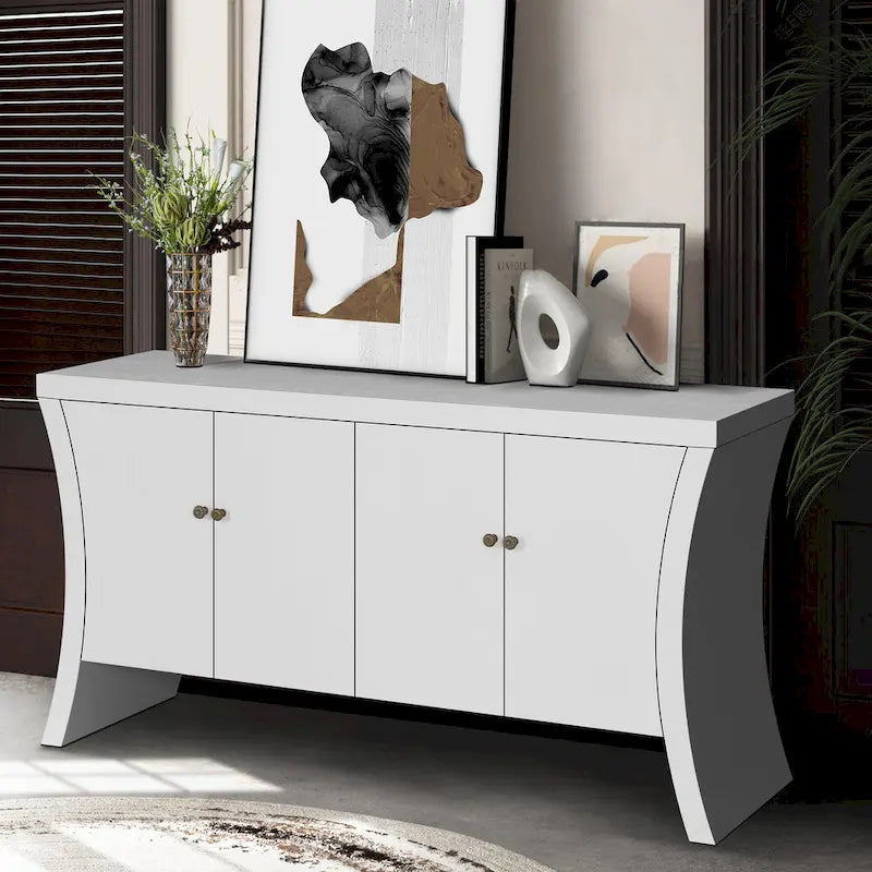 Buffet bas moderne 4 portes noir/bleu marine/blanc, 150 cm de large