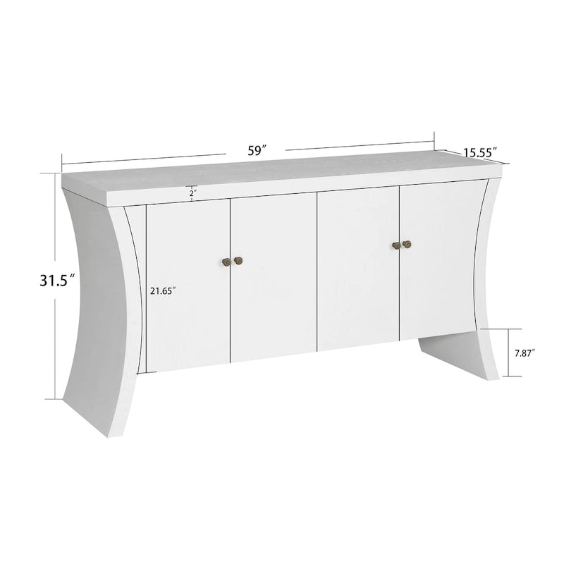 Buffet bas moderne 4 portes noir/bleu marine/blanc, 150 cm de large