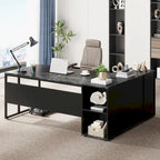 Bureau d'angle avec armoire et étagères, poste de travail double