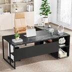 Bureau d'angle avec armoire et étagères, poste de travail double