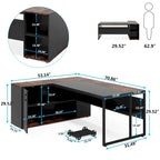 Bureau d'angle avec armoire et étagères, poste de travail double