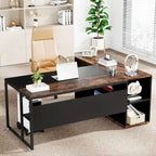 Bureau d'angle avec armoire et étagères, poste de travail double