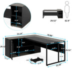 Bureau d'angle avec armoire et étagères, poste de travail double