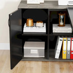 Bureau d'angle avec armoire et étagères, poste de travail double