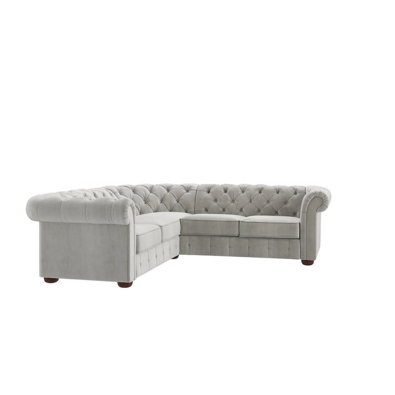 Canapé d'angle Chesterfield en L, en lin / velours / cuir reconstitué, 5 places