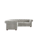 Canapé d'angle Chesterfield en L, en lin / velours / cuir reconstitué, 5 places