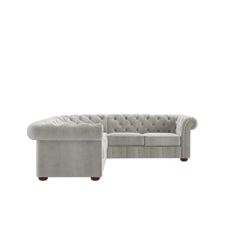 Canapé d'angle Chesterfield en L, en lin / velours / cuir reconstitué, 5 places