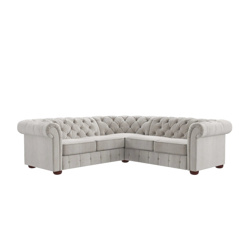 Canapé d'angle Chesterfield en L, en lin / velours / cuir reconstitué, 5 places