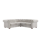 Canapé d'angle Chesterfield en L, en lin / velours / cuir reconstitué, 5 places