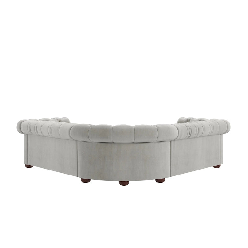 Canapé d'angle Chesterfield en L, en lin / velours / cuir reconstitué, 5 places