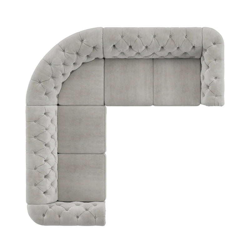 Canapé d'angle Chesterfield en L, en lin / velours / cuir reconstitué, 5 places