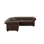 Canapé d'angle Chesterfield en L, en lin / velours / cuir reconstitué, 5 places