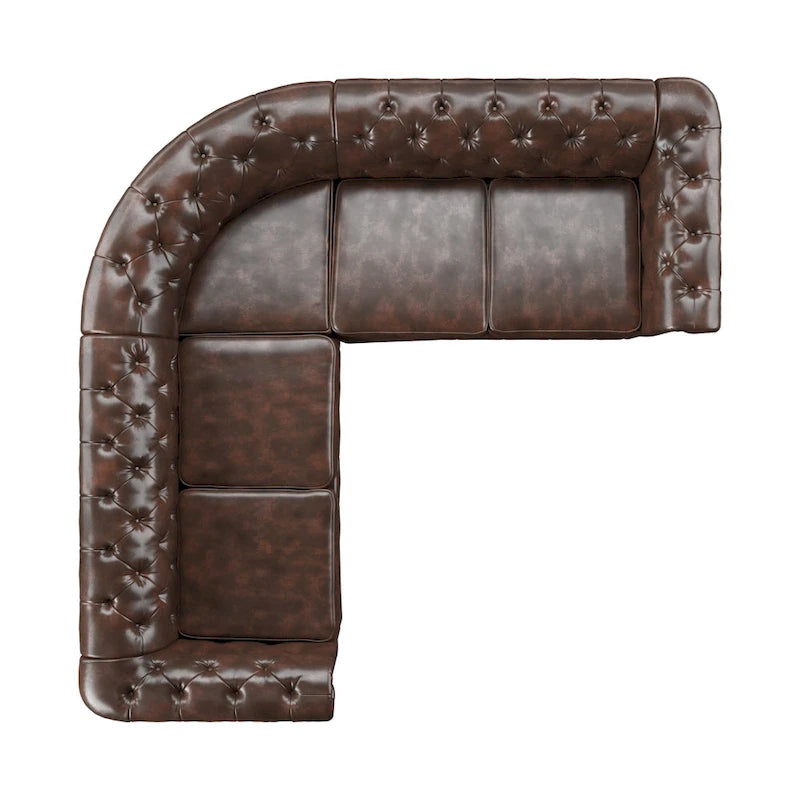 Canapé d'angle Chesterfield en L, en lin / velours / cuir reconstitué, 5 places