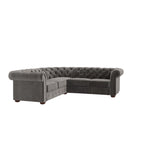 Canapé d'angle Chesterfield en L, en lin / velours / cuir reconstitué, 5 places