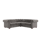 Canapé d'angle Chesterfield en L, en lin / velours / cuir reconstitué, 5 places