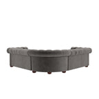 Canapé d'angle Chesterfield en L, en lin / velours / cuir reconstitué, 5 places