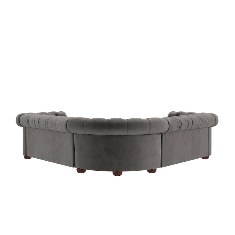 Canapé d'angle Chesterfield en L, en lin / velours / cuir reconstitué, 5 places