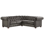 Canapé d'angle Chesterfield en L, en lin / velours / cuir reconstitué, 5 places
