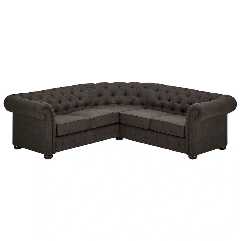 Canapé d'angle Chesterfield en L, en lin / velours / cuir reconstitué, 5 places