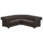 Canapé d'angle Chesterfield en L, en lin / velours / cuir reconstitué, 5 places