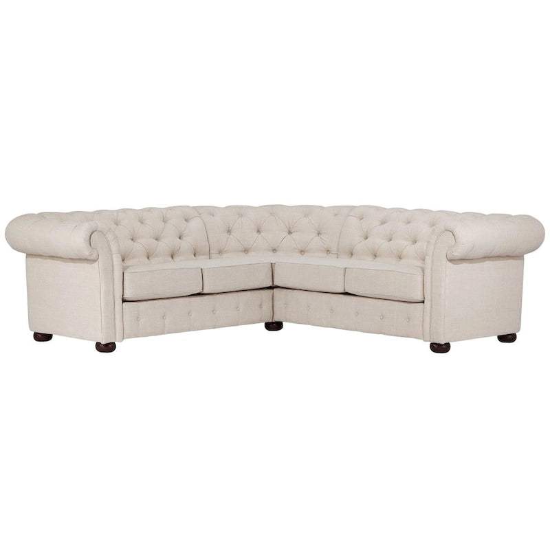 Canapé d'angle Chesterfield en L, en lin / velours / cuir reconstitué, 5 places