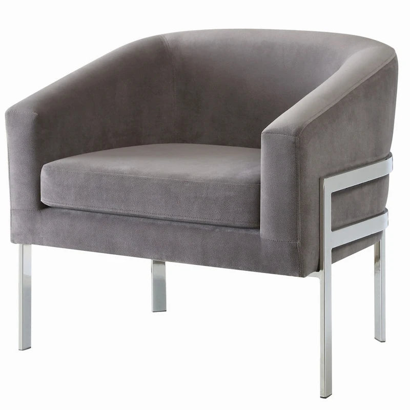 Fauteuil d'appoint cylindrique en velours noir/blanc/gris, une place, pieds chromés